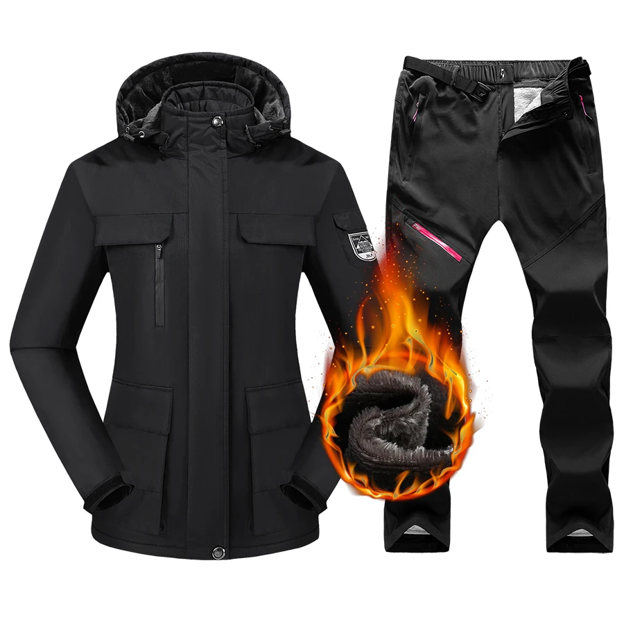Ski Suit Women Winter Outdoor Warm Waterproof Skiing Snowboard Suit Female Breathable Ski Warm Fleece Jacket and Pants Snow Suit