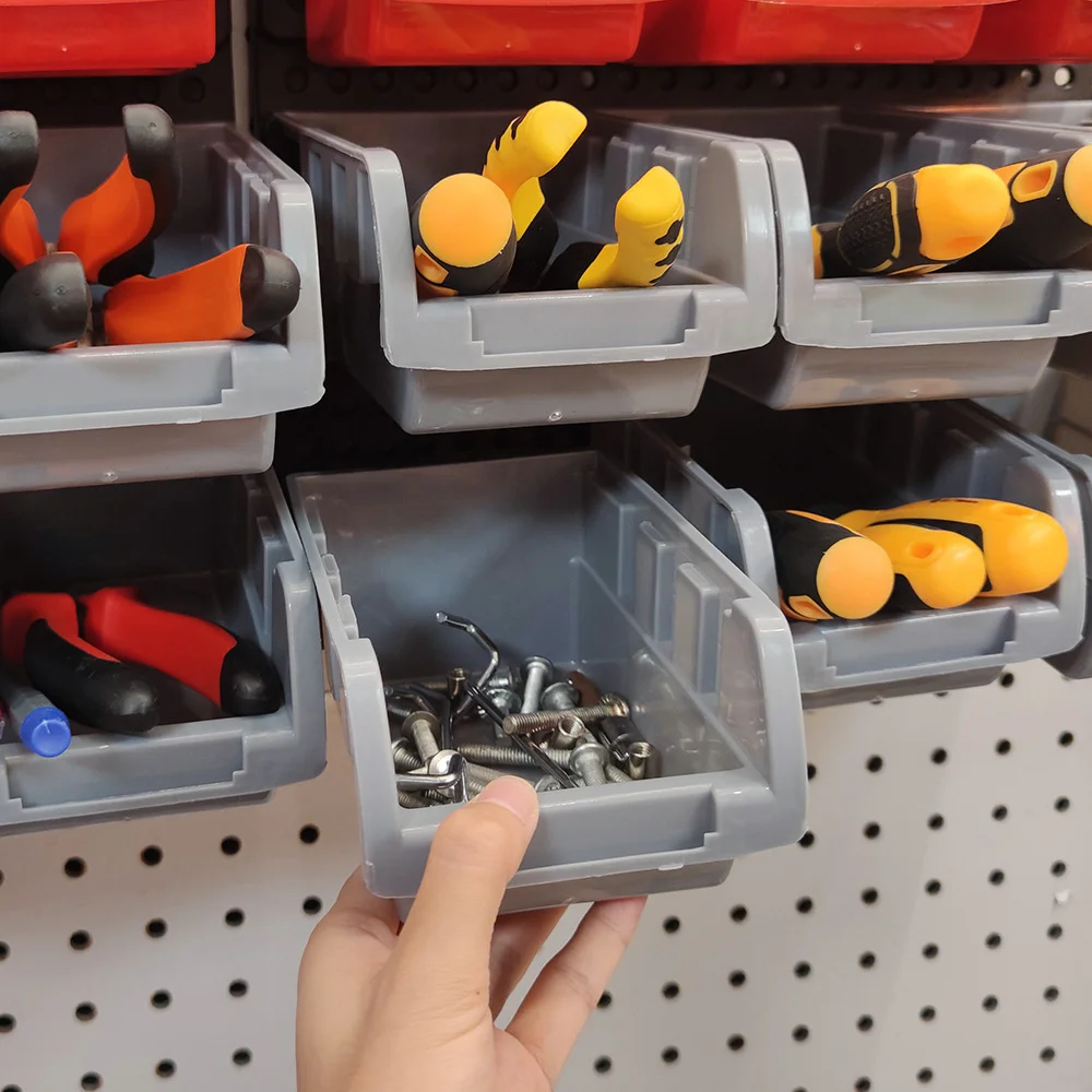 Wall Mounted Storage Bins 30-Bin Parts Rack Organizer Garage with Wall Panels Hooks Plastic Shop Tool for Screw Nails