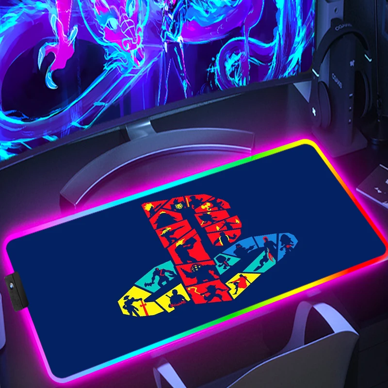 RGB Mouse Pad PlayStationes Anime Mats Computer Accessories Desk Mat Game Mousepad Xxl Office Gaming Gamer Deskmat Large Desktop
