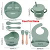 8Pcs Silicone Tableware Set Personalized Name Logo Baby Feeding Set Spoon Fork Suction Cup Bowl Silicone Dinner Plate For Kids 2