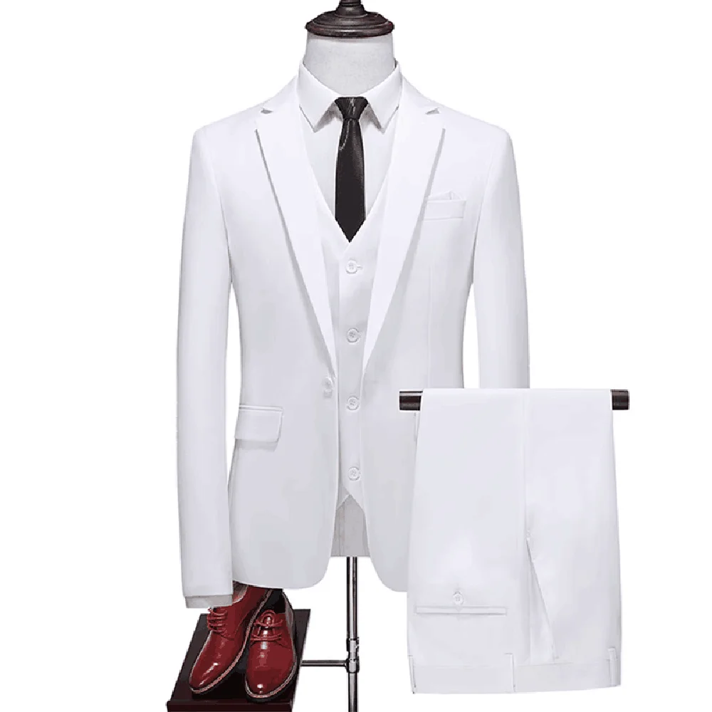 New Men Suits Sky Blue Notch Lapel One Button Linen Blazer Fashion and Elegant Suits for Men Business Wedding Slim 3 Piece