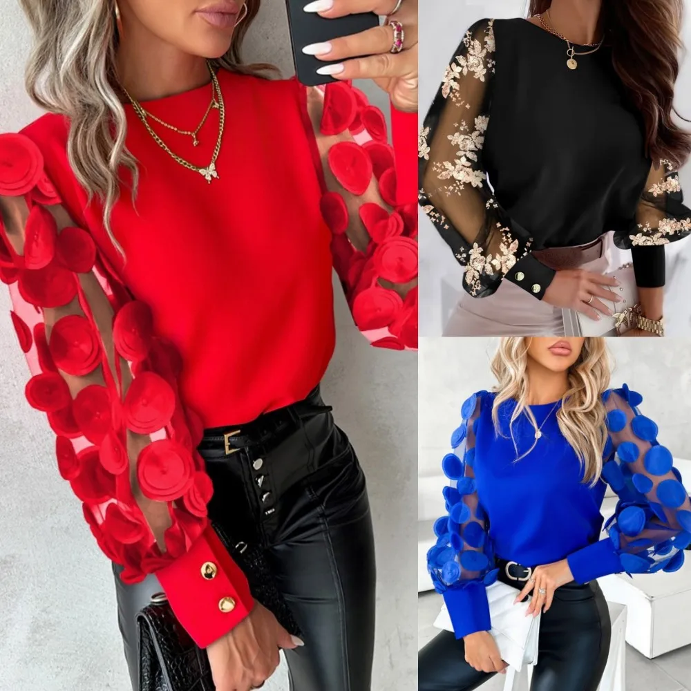 Chic Women's Top 2023 Fashion Blouses Long Sleeved Round Neck Petal Sleeve Shirt Temperament Commuting Solid Color Elegant Shirt 2 piece set chic and elegant woman pants set woman two pieces casual elegant v neck women s pantsuit temperament single breasted