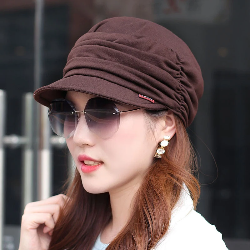 Korean Style Pleated Visor Cap For Women Adjustable Hat Fashion Short Brim Warm Foldable Hat Spring Outdoor Head Wrap Cap earflap visor hat visor hat