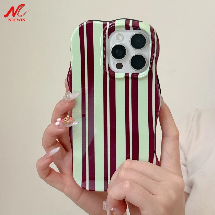 Double Color Collision Wave Stripes Phone Case for iPhone 16 15 14 13 Pro Max 16Pro Curly Border Shockproof Ultra Slim Cover 1