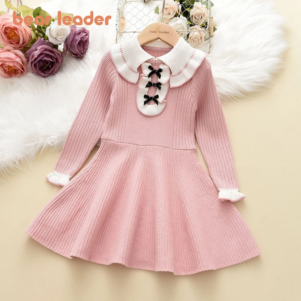 Girl baby sweater knitted dress  children warm Sweater dress for girls infant casual pure color Pleated princess dress