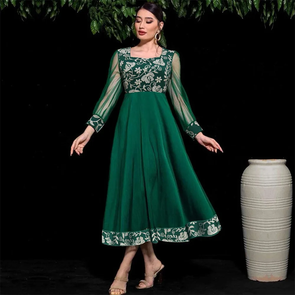 

Eid Women Loose Dress Abaya Muslim Party Dresses Ramadan Embroidery Abayas Caftan Kaftan Mesh Vestidos Robe Dubai Arab Turkey