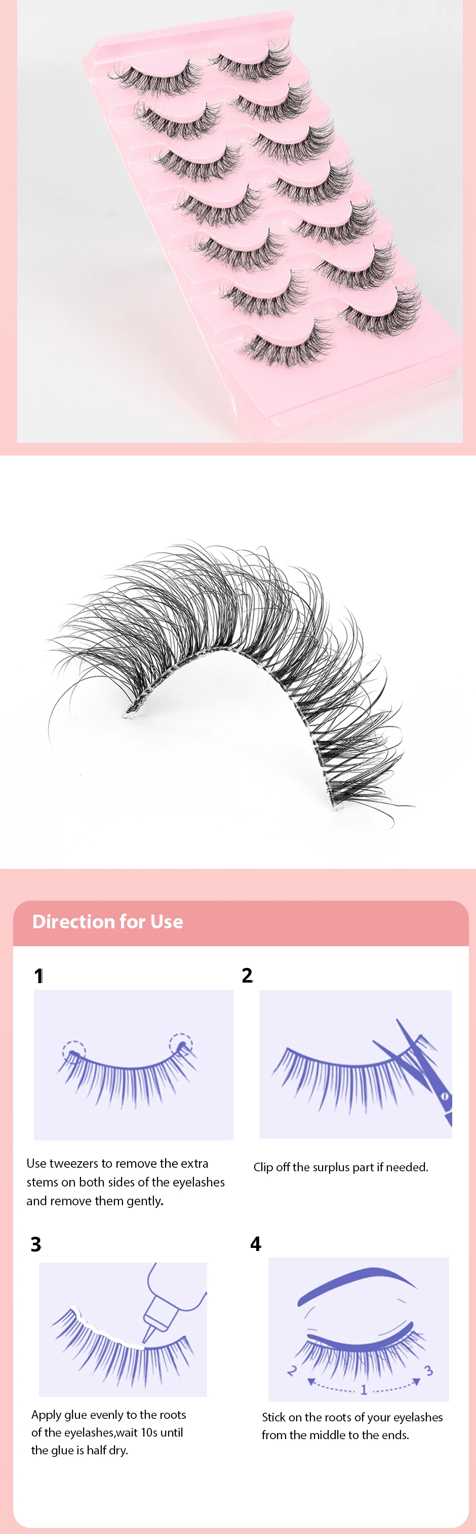 Description Picture 4 of item7-piece Natural False Eyelashes D Curl The End of The Eye to Elongate and Puff Up False Eyelashes for Daily Use