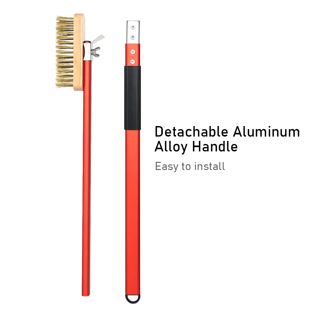 Pizza Oven Copper Brush with Scraper 40 inch Household Grill Cleaning Brush with Aluminium Detachable Long Handle oven cleaning brush