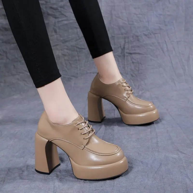 New Fashion Casual Spring Autumn luxury Pumps Women High Heels Shoes Chunky Heels Designer Platform Black apricot 2024 comfort
