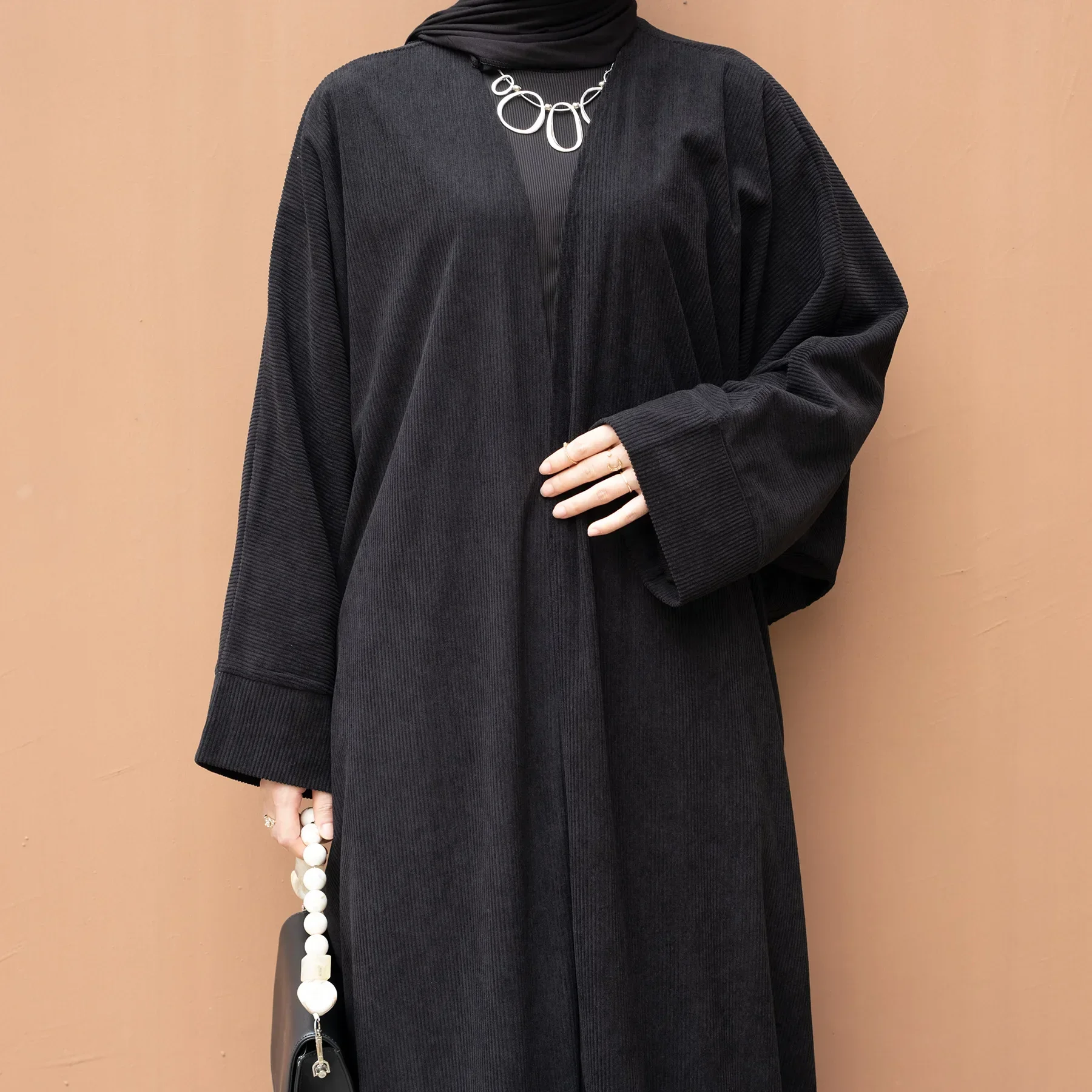 Winter Corduroy Abaya Coat for Women Thick Warm Abayas 2023 New Kimono Muslim Cardigan Dress Arab Turkey Modest Islamic Clothing