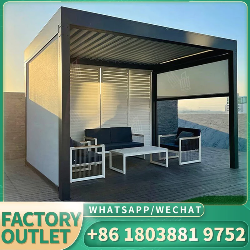 Pérgola eléctrica de aluminio para jardín, pérgola con techo solar, precio de fábrica de China, 6x3