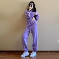 Women's 2026 New Purple Sports Suit Spring And Autumn Casual Fashion Style Loose Long Sleeve Sweater Tops Pants 2 Two Piece Set - Image 2