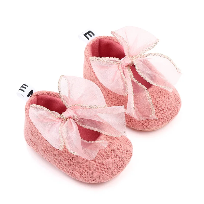 

Spring Autumn Princess Shoes Baby Crib Shoes Toddler First Walkers Knitted Lace Bow Girls Party Shoes