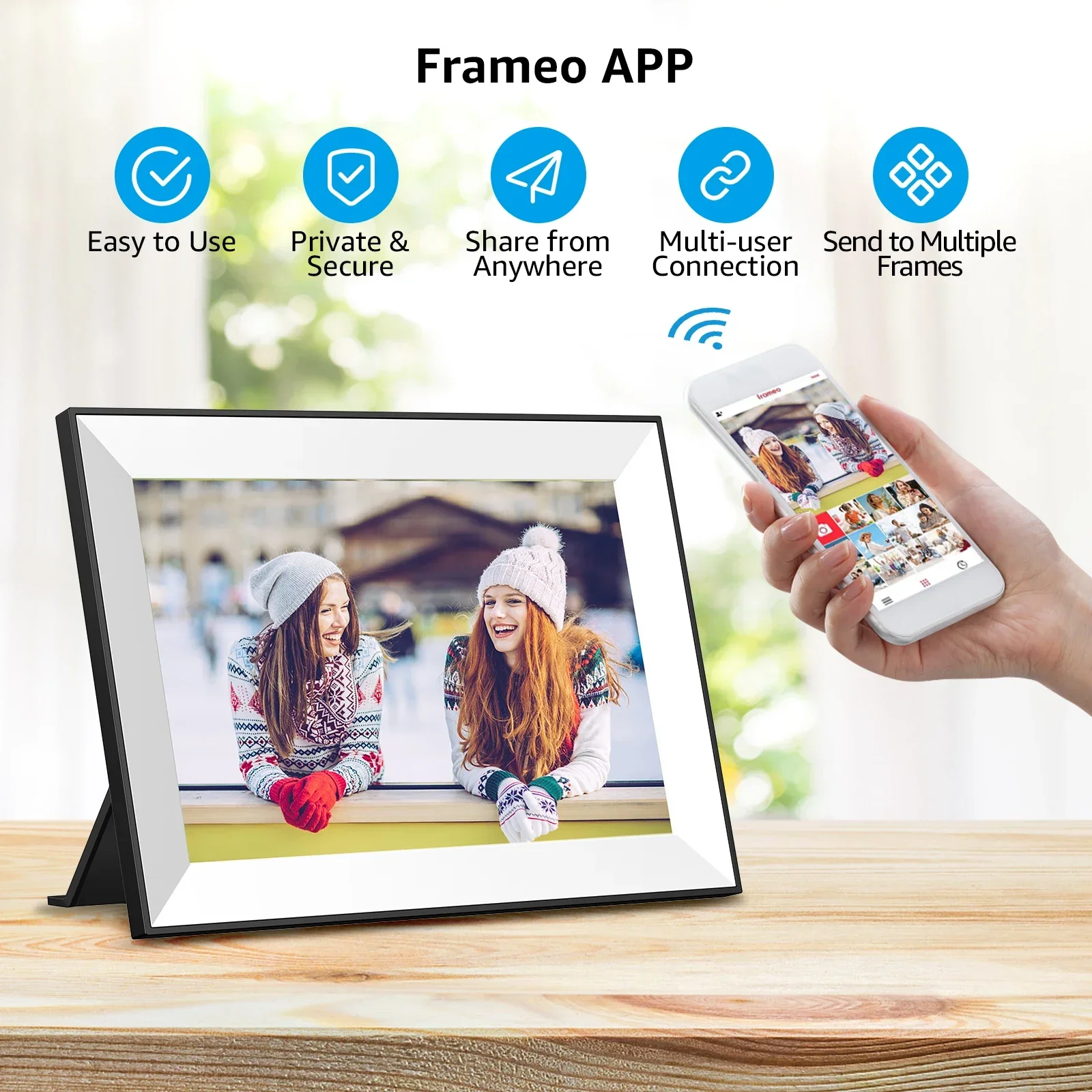 Frameo 스마트 와이파이 디지털 액자 사진 프레임, 32GB, 10.1 인치, 1280x800 IPS HD 터치 스크린, 벽걸이 가능 