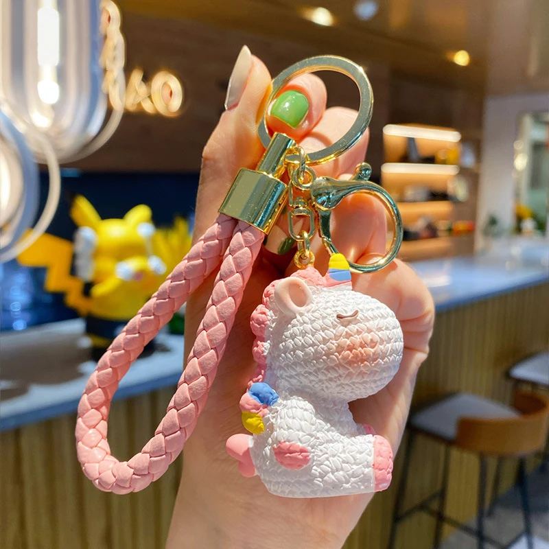 【Happier】Hot selling Bags and Travel Unisex Bags Key Holders        Leather Weave Rope DIY Resin Unicorn Keychain Cartoon Cute Animal Doll Keyring Women Couple Bag Car Charm Key Chain Gift. 