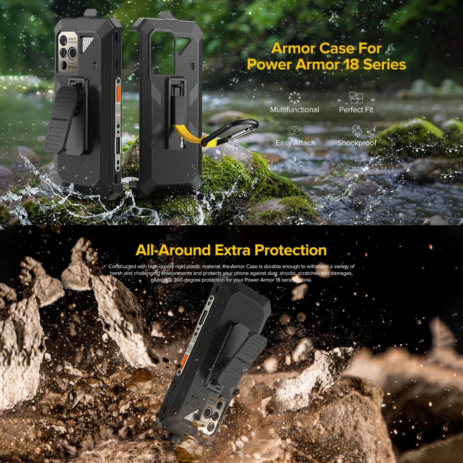 For Ulefone Power Armor 18T Ulefone Back Clip Phone Case with Carabiner For Ulefone Armor 18T / 18 / 19 / 19T