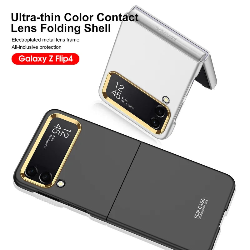 

Luxury Gold Plating Case for Samsung Z Flip4 Case Candy Color Ultra-thin Hard PC Cover for Galaxy Z Flip 4 Case