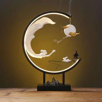 Creative Incense Burner Waterfall Chinese Zen Pouring Incense Burner Home Decoration Deer Ceramic Lamp Ring Ornament