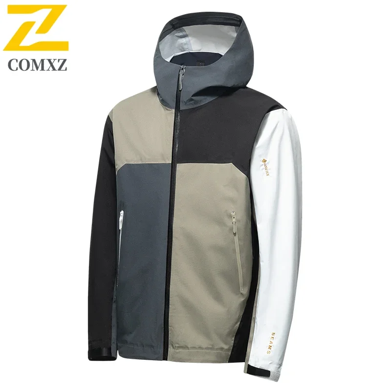 Outdoor Rainproof Jacket Men's Fly Fishing Camping Soft Shell Waterproof Windproof Windbreaker Trendy Ski Splicing Hooded Coat
