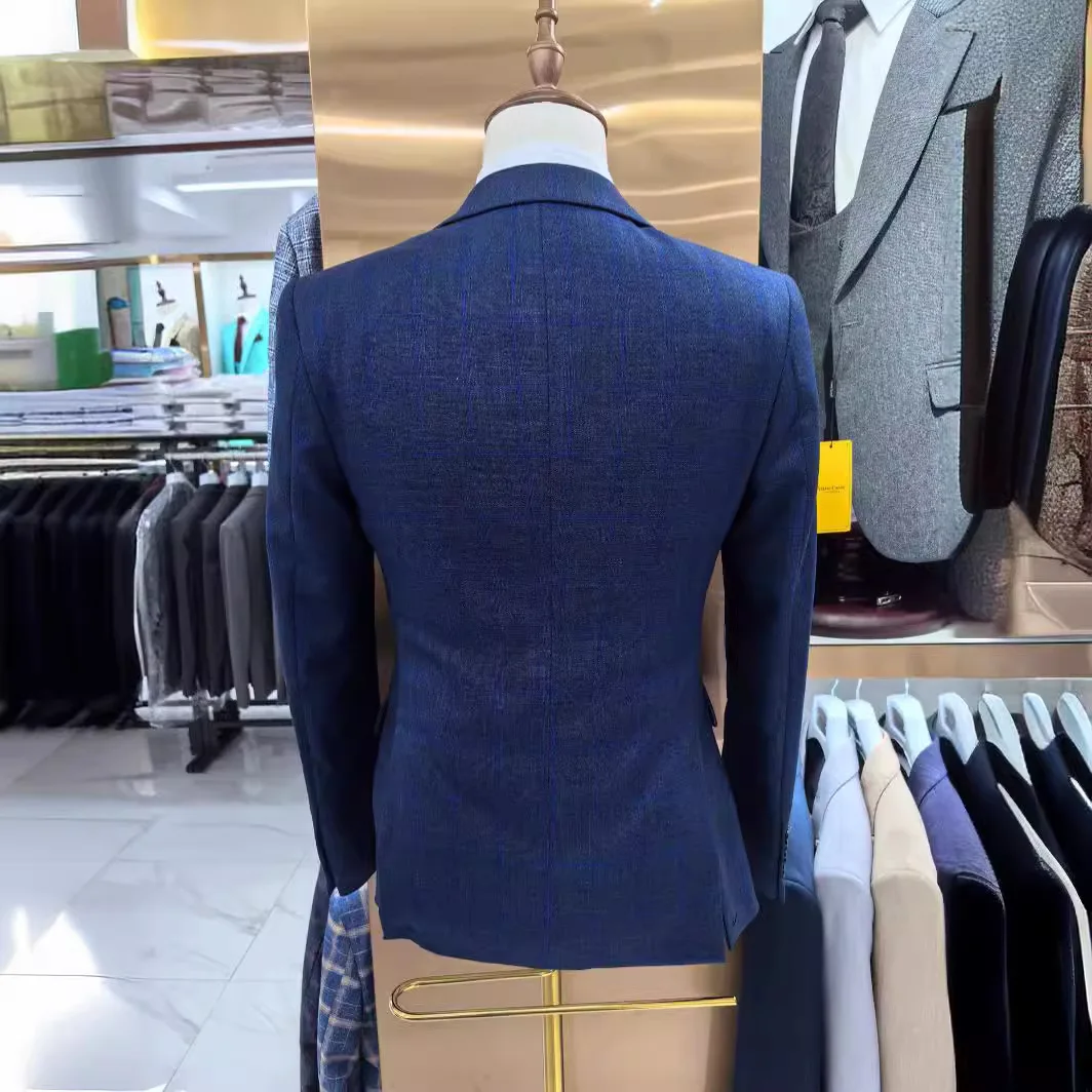 Suit Coat Vest Pants Male Business Slim Fit Blazers Set 3 Pieces / Men's Wedding Groom Jacket Trousers Waistcoat
