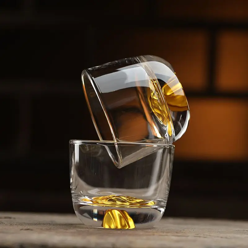 Crystal Glass Tea Set with Gold Accents, Heat-Resistant Borosilicate Pitcher, Separator for Kungfu Brewing & Serving Set