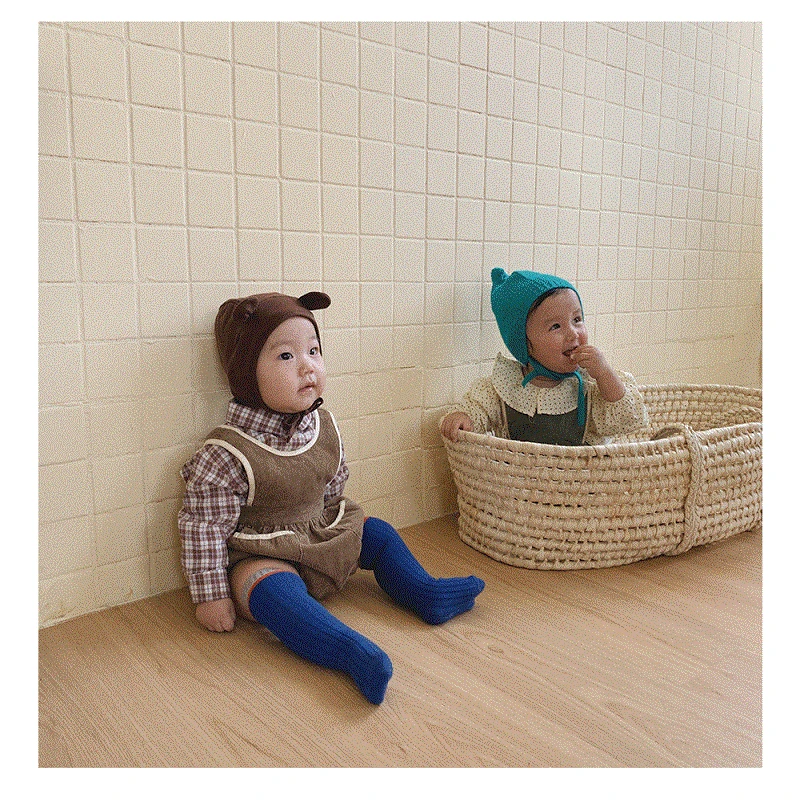 귀여운  롬퍼, 아이 옷, 단색 민소매 코튼 바디 슈트, 봄/가을용 한국 버전, 코듀로이 점프 슈트, 남아/여아용