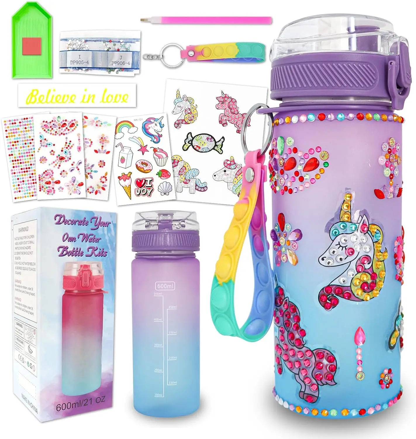Description Picture 4 of item1 Set Decorate Your Own Water Bottle Kits, Mermaid Unicorn Themed Diamond Painting Cup, Fun Arts and Crafts Gifts Toys for Gift