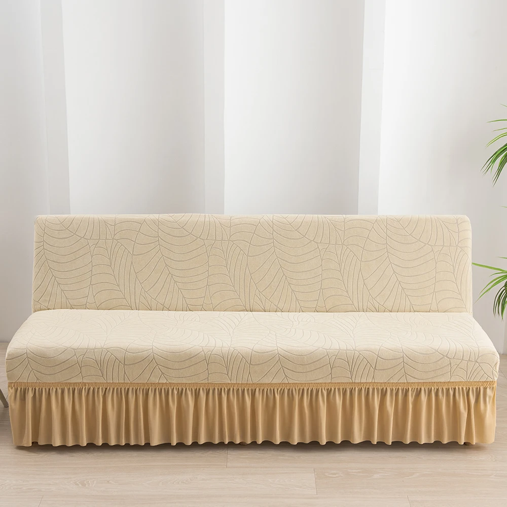 Jacquard Stretch Armless Futon Cover with Skirt Ruffled Futon Sofa Bed Cover Machine Washable Couch Cover Futon Sofa Cover 1pc 6