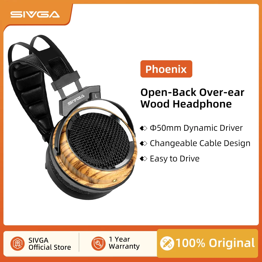 

SIVGA · PHOENIX Original 32ohm Over the Ear Open Back Zebra Wood Wired Headset 50mm Dynamic/Moving-coil Driver Headphones