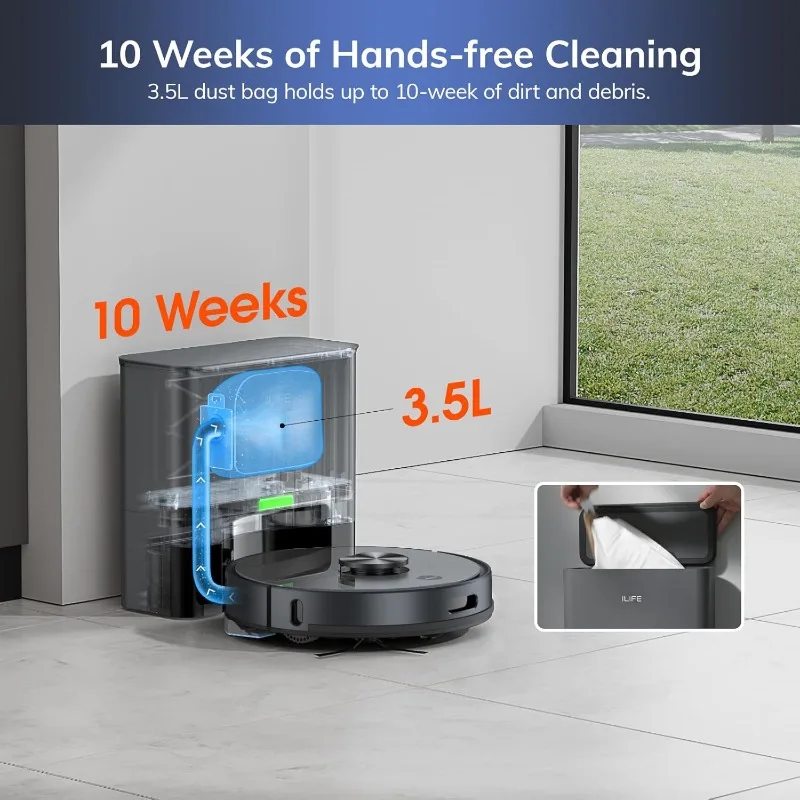 ILIFE T20s Self-Emptying Robot Vacuum Mop Combo,5000Pa Suction,70Day Capacity,LiDAR Navigation,260mins Runtime,App/Alexa Control