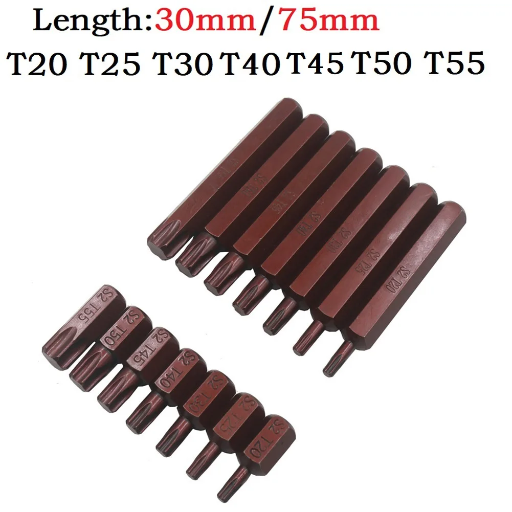 1pc 30/75mm Magnetische Torx-schraubendreher Bit Stahl 10mm Sechskantschaft Schraubendreher Für Schlagschrauber T20/T25/T30/T40/T45/T50/T55 – Detail 2