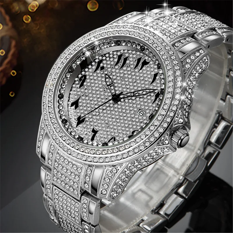 Big Brand Luxury Watches For Men Hip Hop Diamond Fashion Casual Alloy Band Date Quartz Vintage Watch Montres de Marque de Luxe