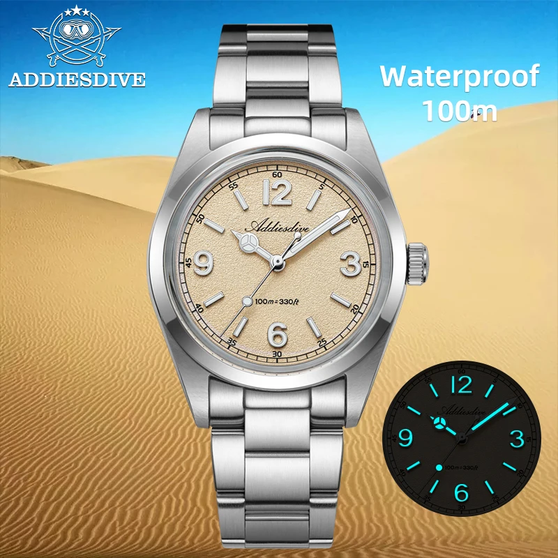 ADDIESDIVE 36mm Quartz Watches VH31 AR Coated Waterproof 10Bar Men's ...