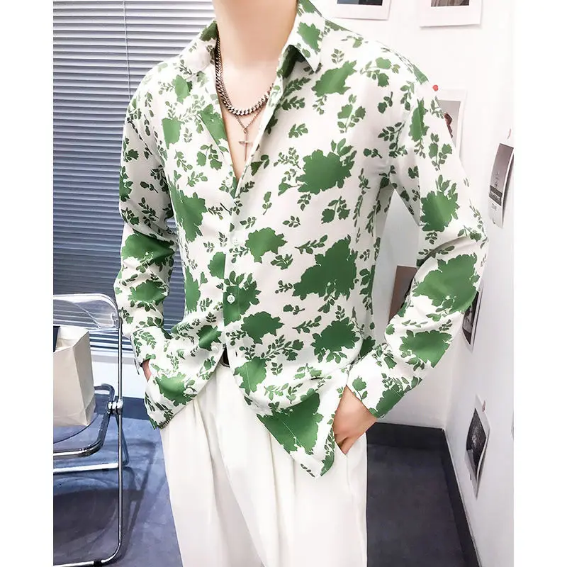 

2023 Print Shirts Men Handsome Fashion Streetwear Design Japanese Harajuku Korean Style All-match Teens College Clothes H66