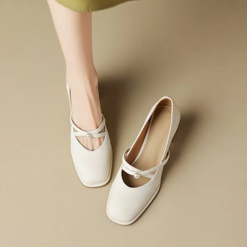 NEW Casual Slip On Vintage Ballet Women Shallow Silk Ladies Dress Thick Heel Fashion Pumps Female 2024 New Designer Shoes Bowtie