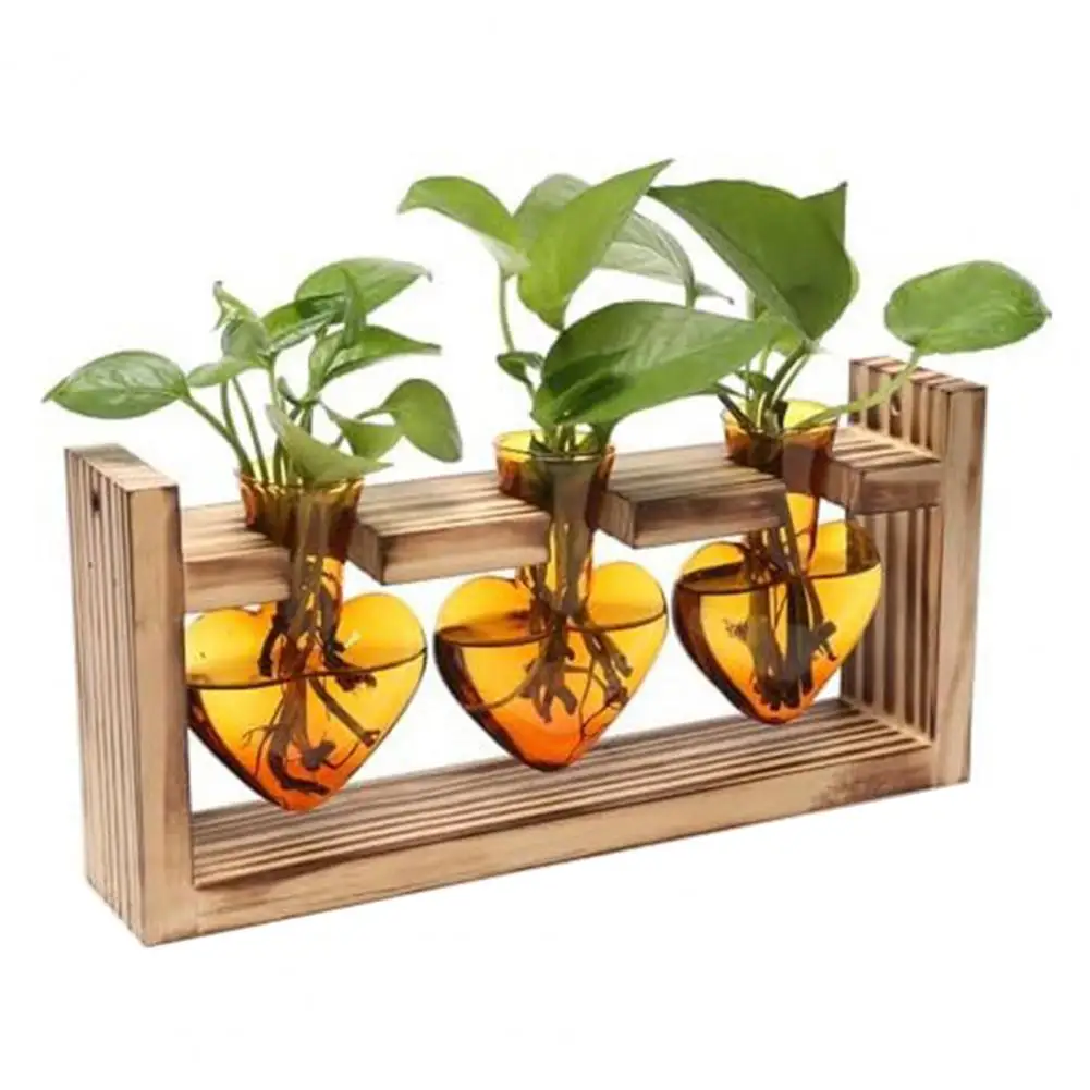 Retro Glass Plant Propagation Station with Wooden Frame – Heart-Shaped Hydroponic Vase for Indoor Plants, Desk & Home Decor 4