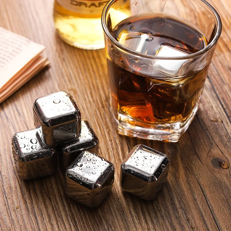 4/6/8 Pcs Stainless Steel Ice Cubes Set Reusable Chilling Stones for Whiskey Wine Wine Cooling Cube Chilling Rock Party Bar Tool