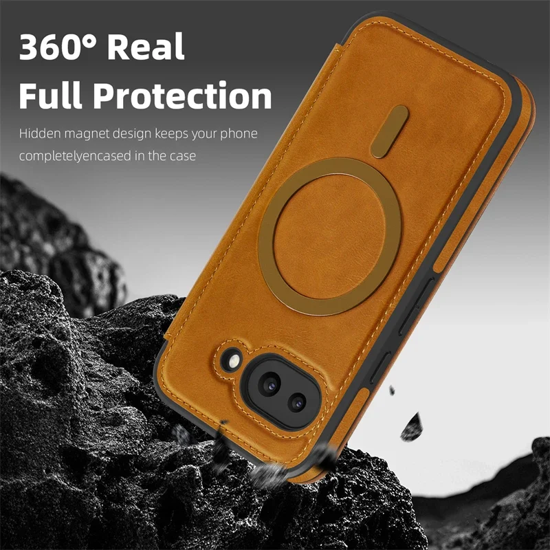 Magnetic Leather Flip Wallet Card Holder Case with Magsafe Compatibility