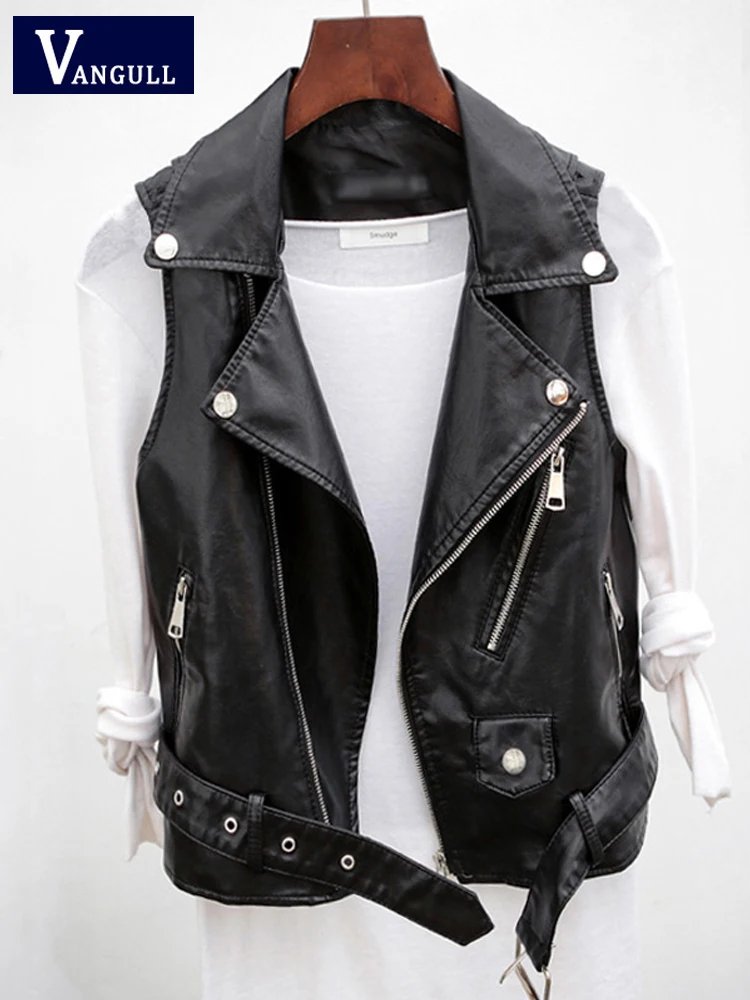 

Vangull PU Leather Waistcoat Women Motorcycle Vest coat 2022 New High Quality sleeveless Vests large size 4xl Tops