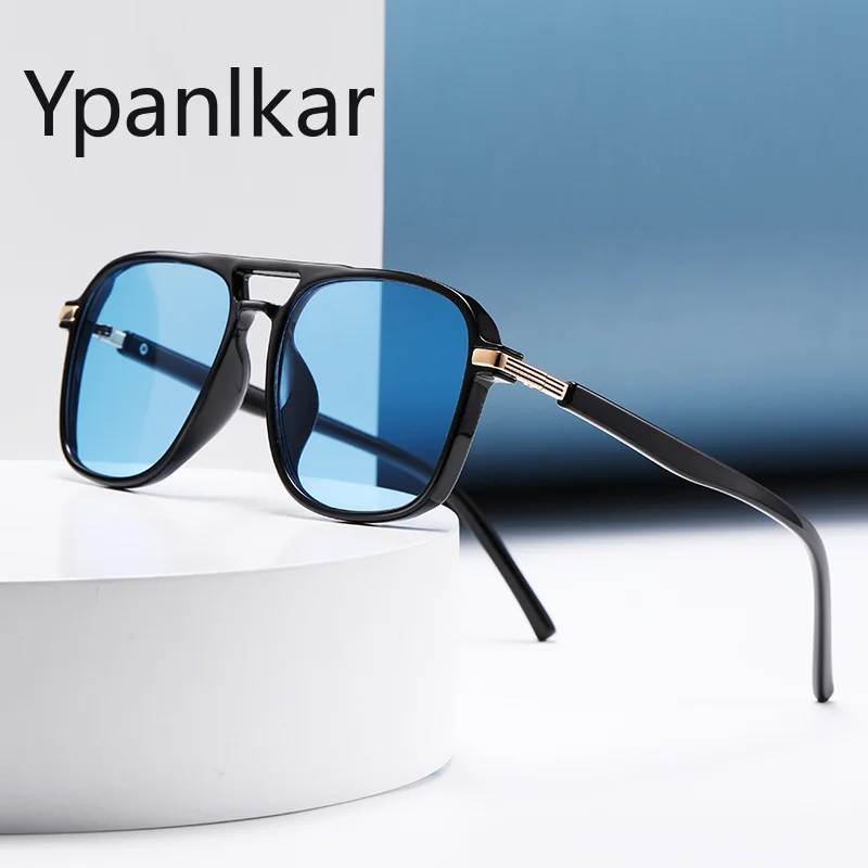 

Retro Double Bridges Square Sunglasses Women Fashion Clear Ocean Lens Shades UV400 Men Sun Glasses