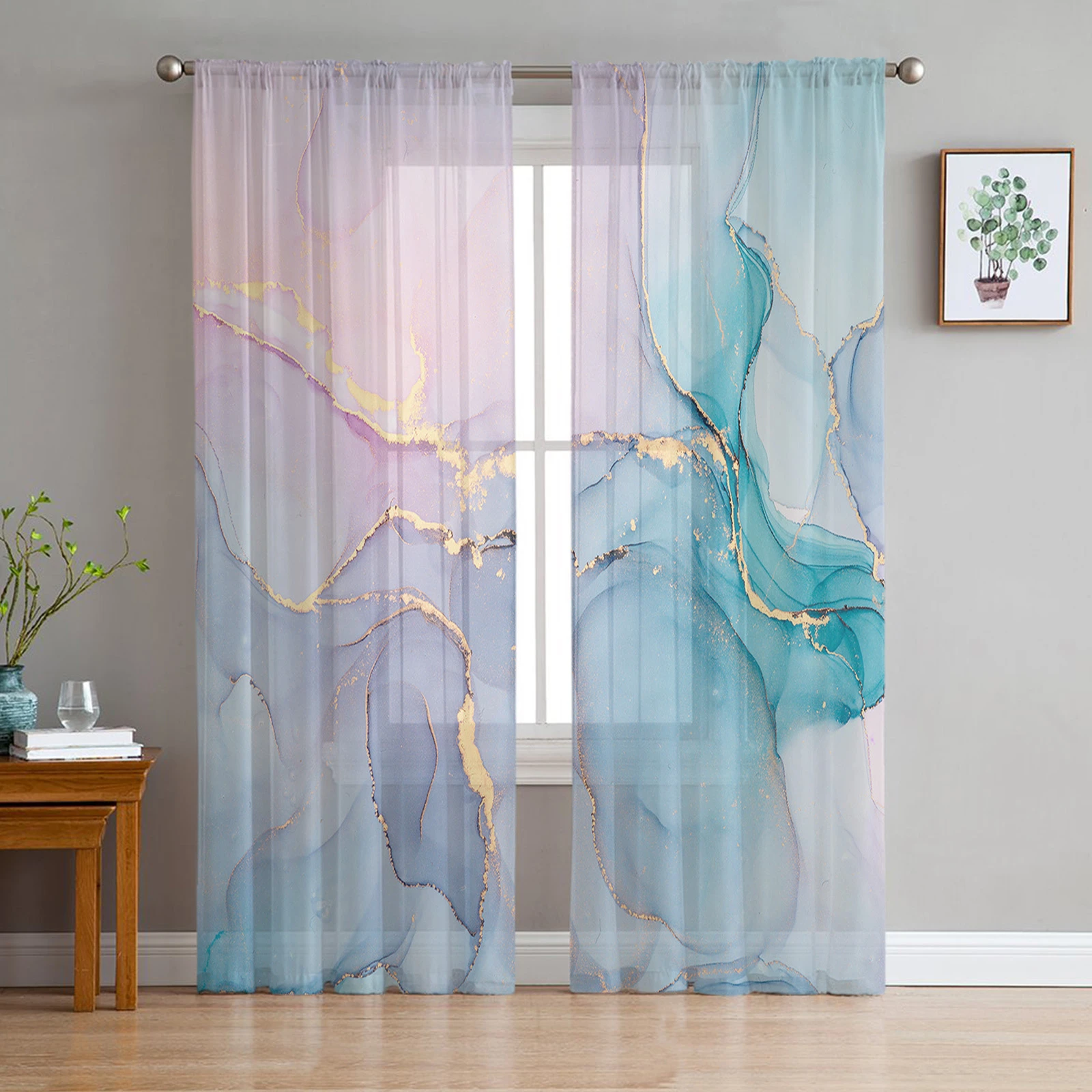 Youth Bedroom Sheer Curtains Marble Turquoise Pink Kitchen Study