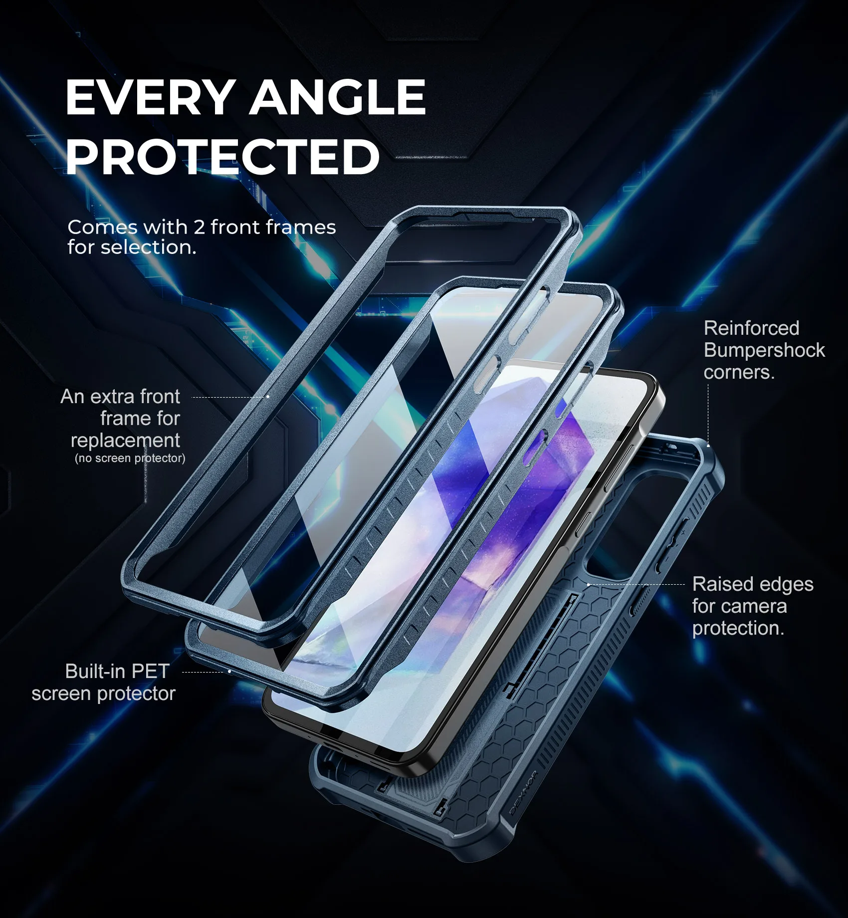 Full-Body Rugged Holster & Kickstand Shockproof Case with Built-in Screen Protector and Camera Cover