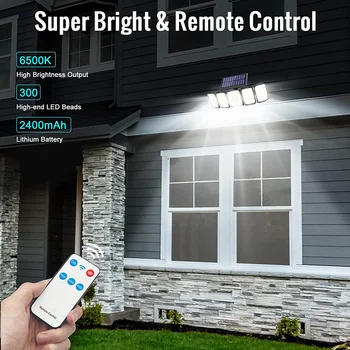 300LED Solar Lights Outdoor Motion Sensor Adjustable Heads Flood Light IP65 Waterproof Remote Control Garden Security Wall Lamp 4