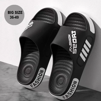 Big Size 48-49 Men Slippers Summer Flat Sole Home Slippers For Women Man Open Toe Trend Slides Couple Light Beach Shoes Sandals 1 Big Size 48-49 Men Slippers Summer Flat Sole Home Slippers For Women Man Open Toe Trend Slides Couple Light Beach Shoes Sandals 1