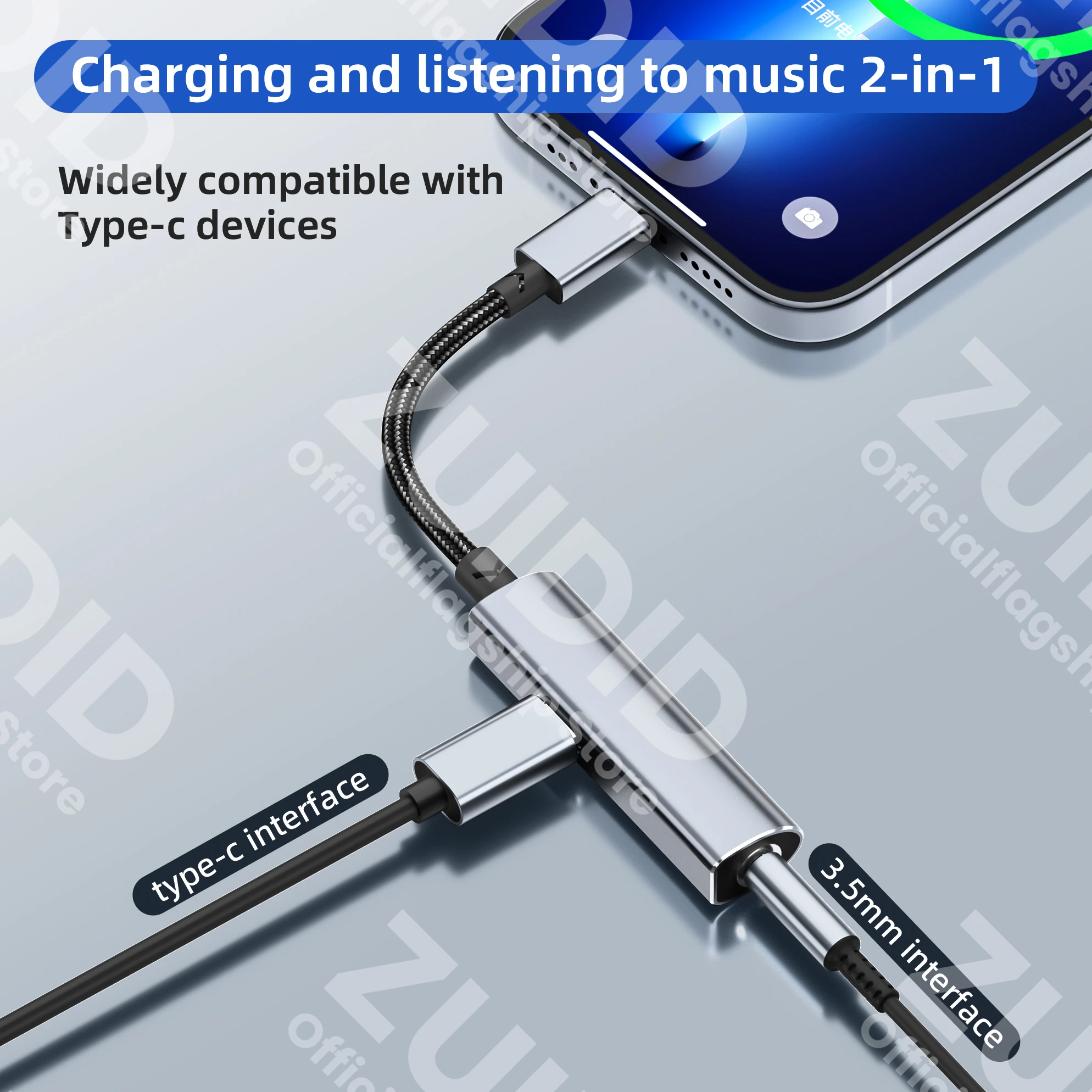 2in1 USB C to 3.5mm/Type C Aux Audio Adapter 2A Fast Charging 16Bit/48KHz DAC Aux Headphone Converter For iPhone 15 iPad Samsung