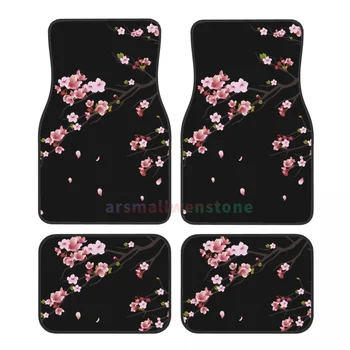 Japanese Sakura Branch 4PCS Crystal Velvet Women's Car Floor Mat, Anti Fouling Car Floor Mat Car Interior Accessories 1