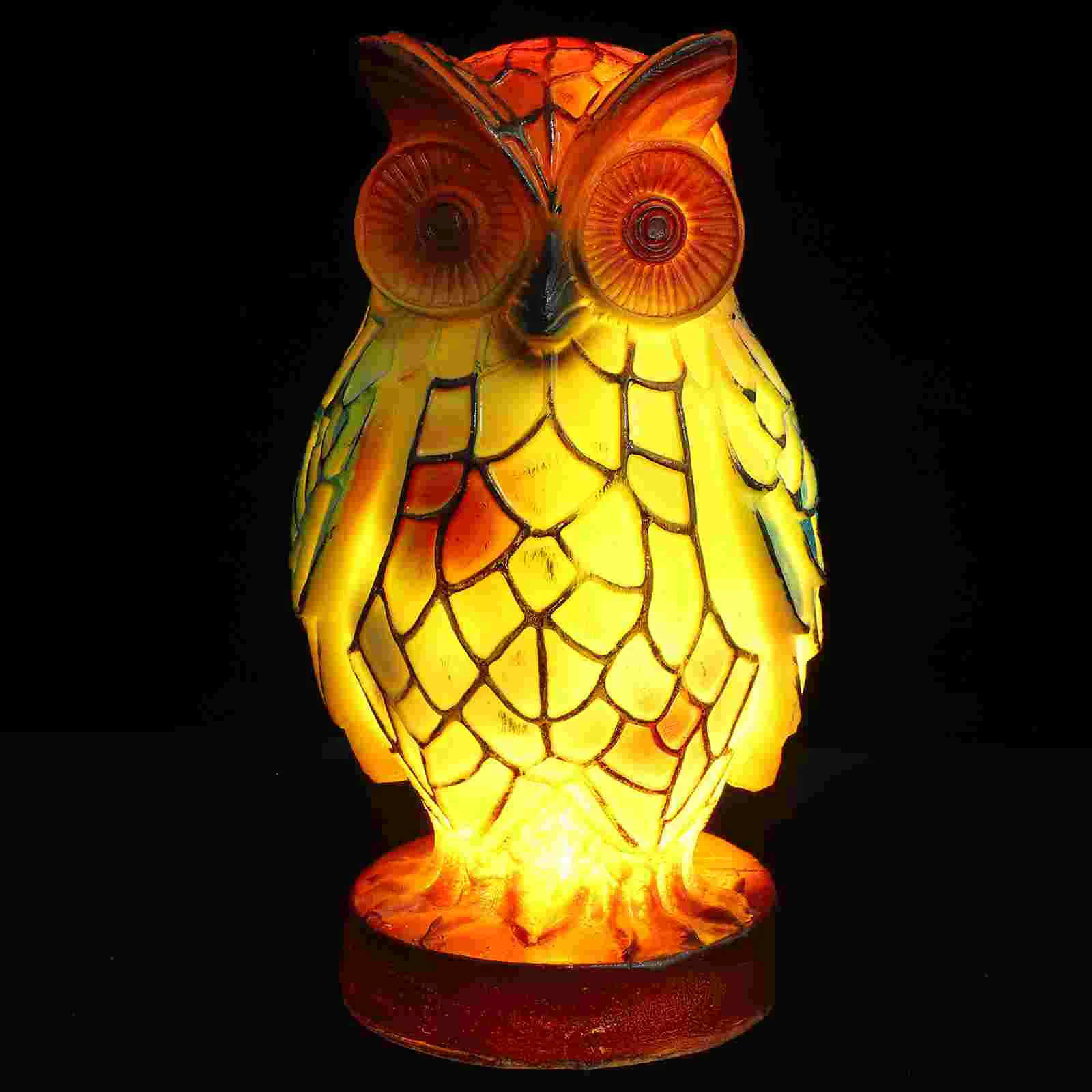 

Animal Night Light Stained Lamp Bedroom Desktop Decoration Owl Shape Bedside Lamp