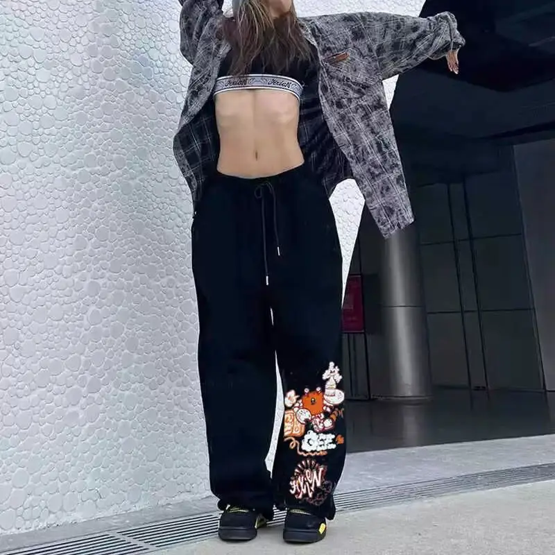 2024 New Women's Summer Pure Cotton High Waist Drawstring Casual Versatile Vintage Loose Simplicity Straight Leg Dancing Pants