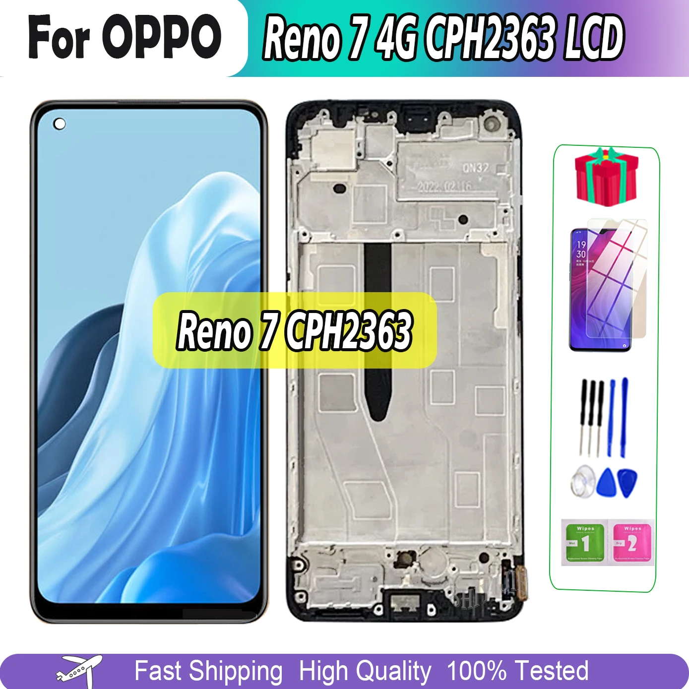 

ЖК-дисплей 6,43 дюйма AMOLED для OPPO Reno 7 4G, сменный аксессуар в сборе для Oppo Reno 7 4G, ЖК-дисплей CPH2363, дисплей с рамкой и сенсорным экраном