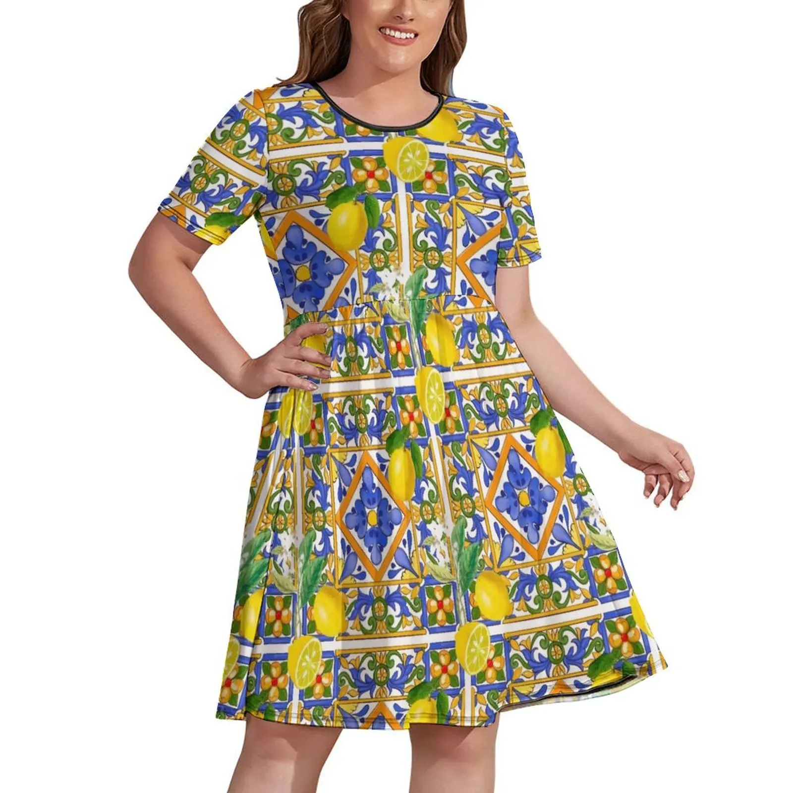 

Summer ,Sicilian tiles ,citrus,oranges,majolica,lemons ,Mediterranean Dress women clothes women long dresses